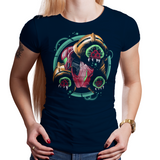 Galactic Bomber - Retro and Pixel Video Game T-shirts - Metroid, Samus Aran, Zebes, Mother Brain, Metrovania, Sci-Fi, Science Fiction, Tank, Long Sleeve, Women, Men, SNES, Nintendo, NES, Prime, 1, 2, 3, 4, Space, Bounty Hunter, Black, Navy.