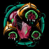 Galactic Bomber - Retro and Pixel Video Game T-shirts - Metroid, Samus Aran, Zebes, Mother Brain, Metrovania, Sci-Fi, Science Fiction, Tank, Long Sleeve, Women, Men, SNES, Nintendo, NES, Prime, 1, 2, 3, 4, Space, Bounty Hunter, Black, Navy.
