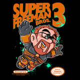 PixelRetro is your best destination for Video Game T-Shirts for Men and Women. Unisex Tee with a great fit. Gordon Freeman from Half Life 2 in his best Mash up on a Black or Navy Blue T-Shirt. Smashed into a Super Mario Bros 3 Box Art design with Steam and Source Engine. Part of the NES, Nintendo for a unique look. Online shop only. Soft, durable and high quality cotton. Art By Angdzu.