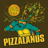 Pizzalands - Video Game Pixel T-Shirts & Retro Gaming Tees! Borderlands, Mashup, Claptrap, Box Art, FPS, Shooter, Bandits, Psycho, Badass, TMNT, Ninja Turtles, Michelangelo, Mikey, Pizza, Leonardo, Donatello, Raphael, Cowabunga, Splinter, Shredder, Green, Men, Women, Kids, Clothes, Tees