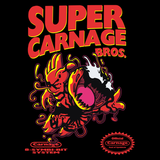 Super Carnage Bros - Retro and Pixel Video Game T-shirts - Nintendo, NES, Super Mario, Mario 3, Box Art, SMW, Super Mario World, Bowser, Gamer, Mario Bros, Mash Up, Villain, Carnage, Spider, Symboite, Comic Book, Alien, Host, Superheroes, Black, Men, Women, Kids, Tees, Clothes