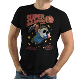 Super Halloween Bros - Retro and Pixel Video Game T-shirts -  Tank, Long Sleeved, Fit, Nintendo, NES, Super Mario, Mario 3, Box Art, SMW, Super Mario World, Bowser, Gamer, Mario Bros, Mash Up, Michael Myers, Halloween, Horror, Slasher, Movie, Film, Pumpkin, Candy, Mask, Men, Women, Kids, Tees, Clothes